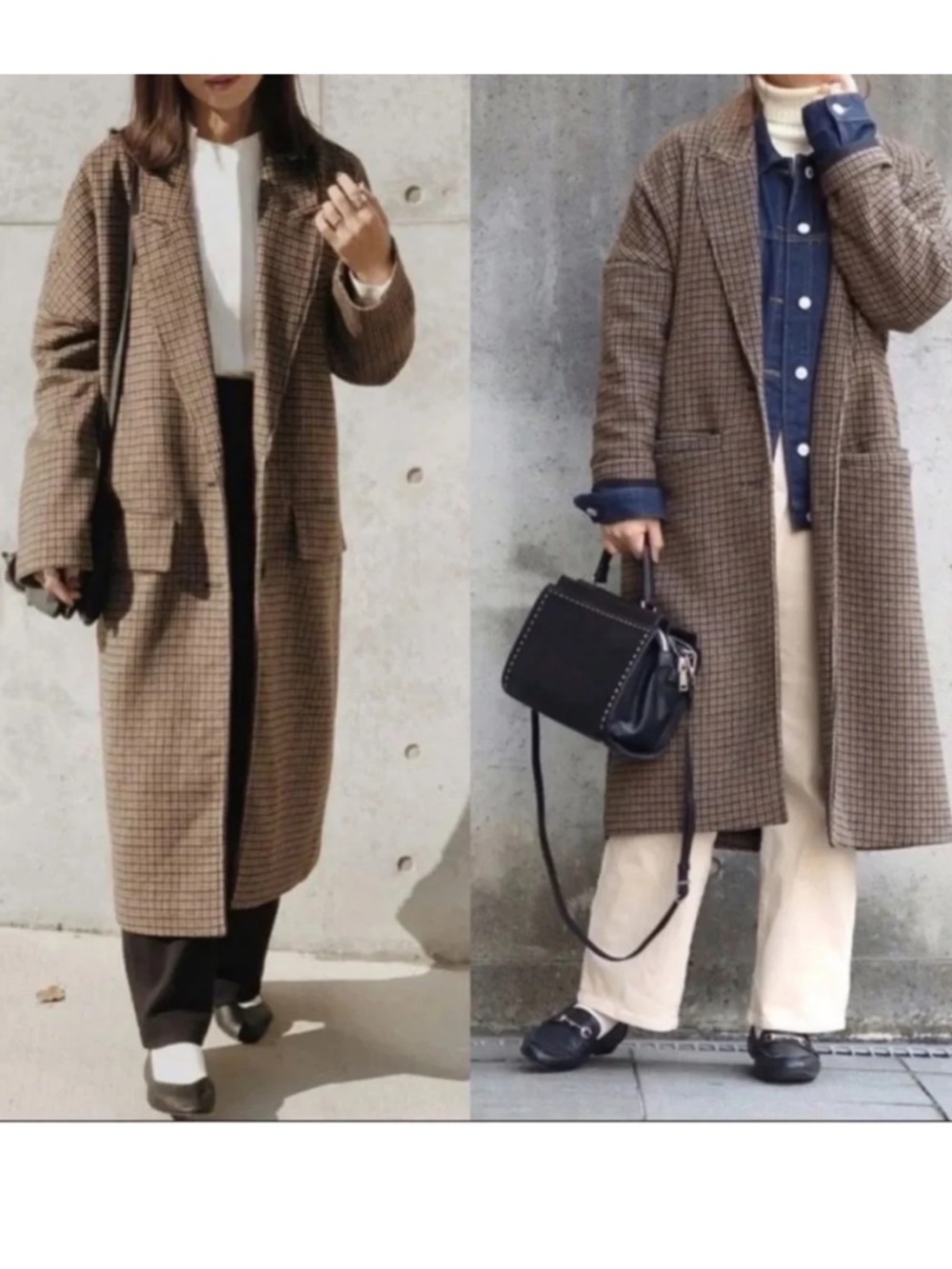 Zara Brown Checked Long  Coat. Size L